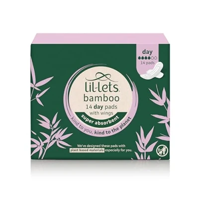 Image of Lil Lets Bamboo Day Pads X 14, Unscented with Normal Absorbency, Wings, Plant Based Materials, Contains Sustainable Bamboo, Light to Medium Flow