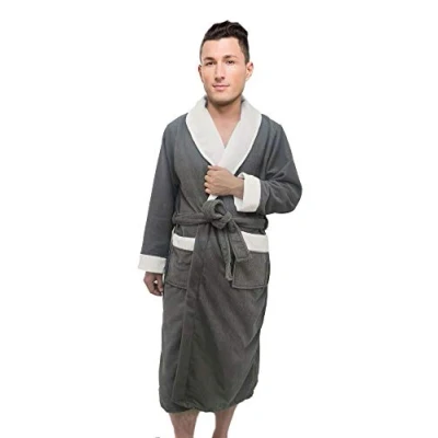 Image of myAIMS Men’s Shawl Collar Style Dressing Gown Bathrobe, Housecoat Loungewear Super Soft Luxury Microfiber Terry Cotton, Warm, Cosy Fleece Nightwear Robe, Spa Hotel Sleepwear (Grey, S/M)
