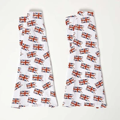 Image of HOMESCAPES White Tea Towels with Union Jack Design 100% Cotton Set of 2 Super Absorbent Lint Free Kitchen 45 x 65 cm