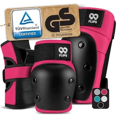 Image of 99FLIPS Skate pads adult knee and Elbow incl. Wrist Guards for Skateboard, Scooter Inline skating Size M in Purple skateboard
