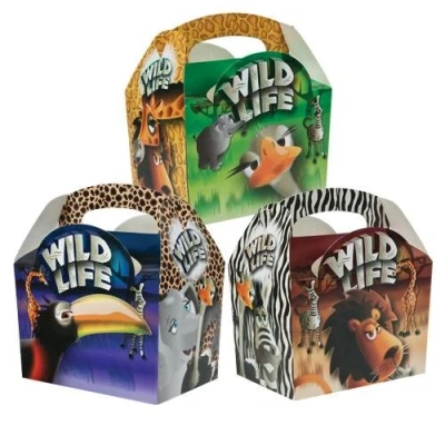 Image of 30 Animal Themed Food Boxes Picnic Carry Meal Box Kids Birthday Party Bag Plate (Wild Life)