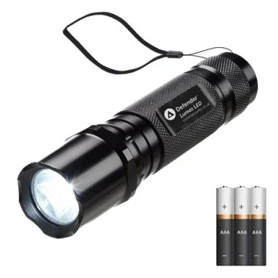Image of Defender Lumos LED Torch Compact Handheld Battery Powered 230 Lumen Waterproof Police Issue Flashlight Batteries Included