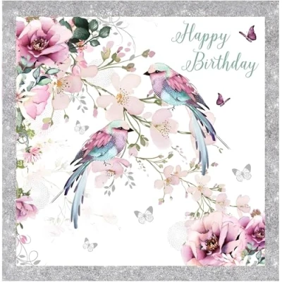 Image of Nigel Quiney Female Happy Birthday Card Birds &amp; Flowers