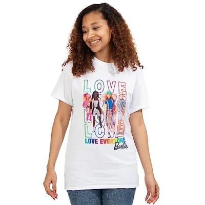 Image of Barbie Doll Womens T Shirt Ladies Love Everyone Positivity Novelty Top Fashionista White Short Sleeve Clothes Merchandise