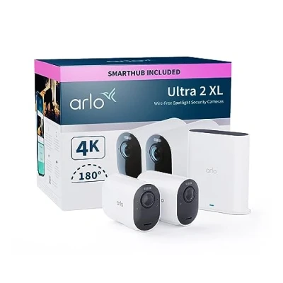 Image of Arlo Ultra 2 XL Outdoor Security Camera, 4K UHD, Wireless CCTV, 12 Month Battery, Colour Night Vision, Weatherproof, Bright Spotlight, Way Audio, Cam Kit, Free Trial of Secure