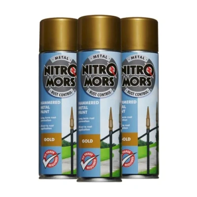 Image of Nitromors Hammered Finish Metal Paint Gold 500ml Aerosol 3 Pack Protection Against Rust and Corrosion Superior Coverage NOG500