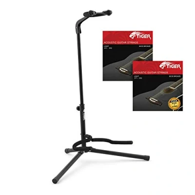 Image of TIGER GST14 AGS Universal Guitar Stand with 2 Packs of Acoustic Strings