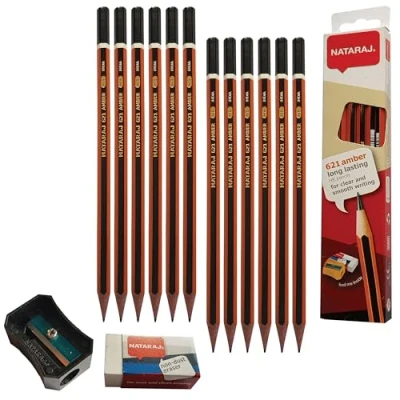 Image of Zorg HB Pencils, Pack of 20, Pencils Eraser Sharpener Pack, Hexagonal Grip, Break Resistant Super Bonded Lead, Write Draw Sketch, iZOFAX Black Ball Pen