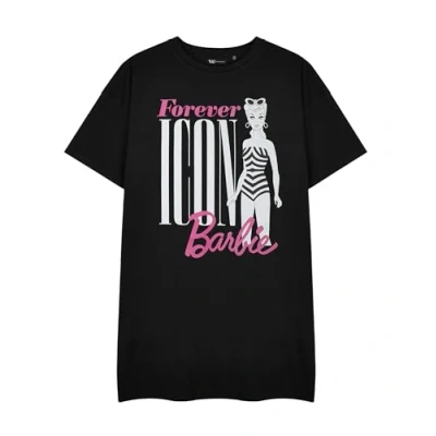 Image of Barbie Women&#039;s Black T Shirt Dress Forever Icon Graphic Tee Short Sleeve Retro Fashion Top Doll Movie Merchandise Gift Brand Apparel for Her