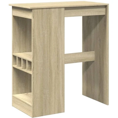 Image of vidaXL Bar Table with Wine Racks Sonoma Oak Rectangular Engineered Wood 90 x 47.5 103.5 cm Tall Bistro for Kitchen, Dining, Living Room Easy Clean Brown