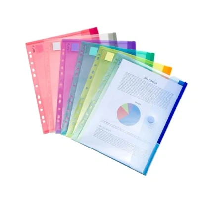 Image of Tarifold A4 Punched Plastic Wallets/Envelopes/Folders/Poly Pockets for Ringbinder (with Scratch Closure) 12 Pcs in Assorted Colors 510229