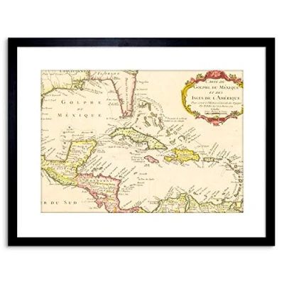 Image of Wee Blue Coo 9x7 &#039;&#039; MAP GULF MEXICO CARIBBEAN SEA AMERICA CUBA 1754 FRAMED ART PRINT F97X515