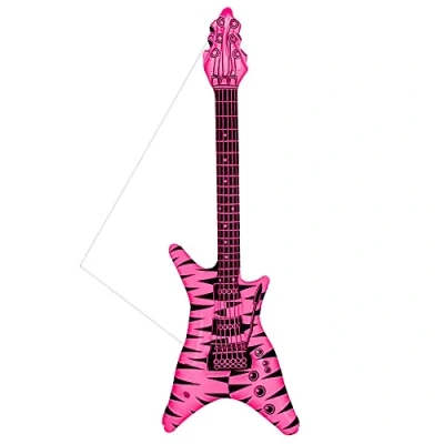 Image of WIDMANN 23945 Inflatable Rock Guitar With Strap, Adult Unisex, Length 95 cm, Rockstar, Pop Star, Punk, Musicians, Carnival, Theme Parties