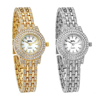 Image of JewelryWe Women Watches Gold Tone Alloy Rhinestone Quartz Watch Stylish Bling Dress Wristwatches
