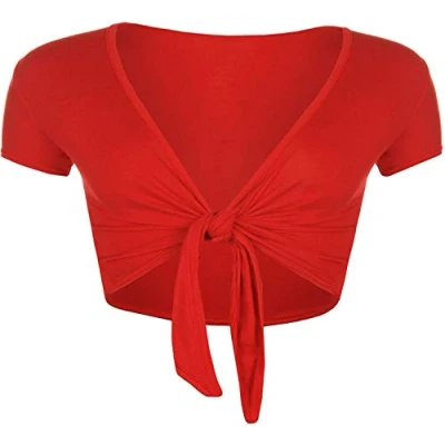 Image of STAR FASHION Women Cap Sleeve Bolero Shrug Tie Up Front Cropped Cardigan Short Sleeves Top Red UK 12 14