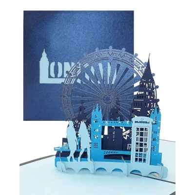 Image of 3D pop up card with &quot;London Calling.&quot; travel and gift voucher folding card, London, streetlife &amp; skyline, cities trip, London.