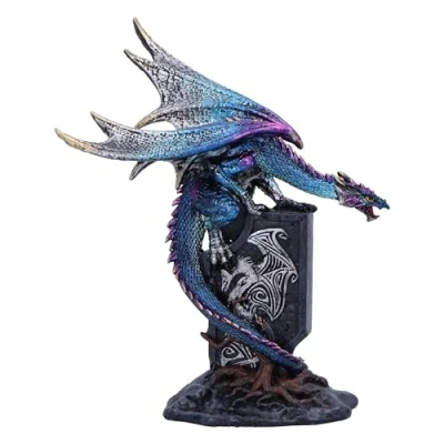 Image of Nemesis Now Draconic Sigil 17.5cm, Resin, Blue, Blue Dragon on Gravestone Figure, Glimmering Ornament, Collectable Giftware, Cast in the Finest Expertly Hand Painted