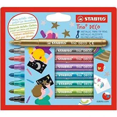 Image of STABILO Metallic Fibre Tip Pen Trio Deco Pack of 8 Assorted colours