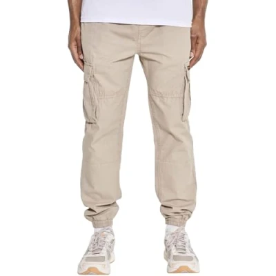 Image of Bench Mens Devvie Twill Military Cargo Pants Trousers Stone XL