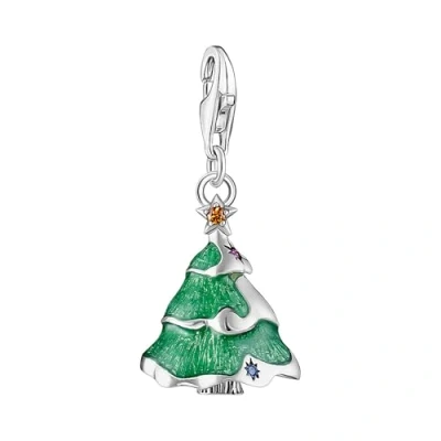 Image of Thomas Sabo Women Silver Christmas Tree Charm Pendant Recycled 925 Silver, Blackened, Cold Enamel 2198 390 7
