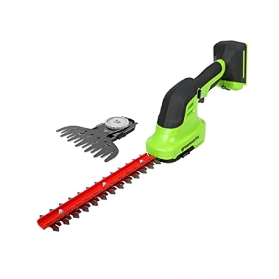 Image of Greenworks G24SHT 2 in 1 Shrub and Grass Shear, 20cm Hedge Blades, Cuts up to 8mm Stems Twigs, 2800spm, 15cm Blade WITHOUT 24V Battery &amp; Charger, 3 Year Guarantee