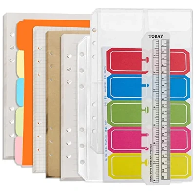 Image of DY.2ten A5 6 Hole Binder Notebook Refills Set (Gridded Paper + Lined Kraft Blank Loose Leaf Paper) 180 Sheets /360 Pages（45 of Each Type） Zipper Pockets