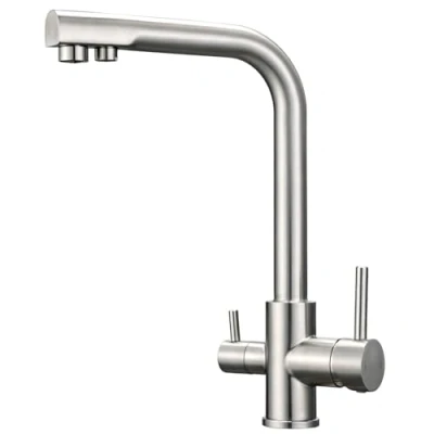 Image of 3 Way Water Filter Taps Swivel Spout Pure Drinking Kitchen Sink Mixer Tap Polished Chrome