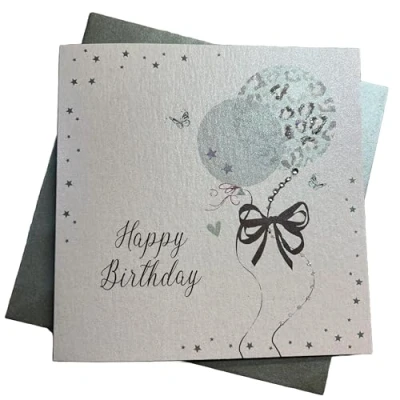 Image of WHITE COTTON CARDS Handmade Happy Birthday Card, White, WB234,16cm x 16cm