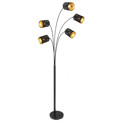 Image of Globo Clarke floor lamp, black/gold, five bulb