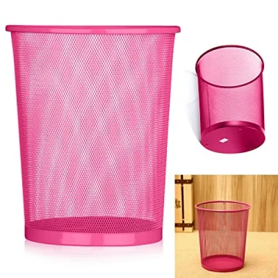 Image of ARA CHOICE Colourful Metal Mesh Waste Bin Rubbish Paper Net Basket Home Office Durable and easy to use Recycling for Bedrooms Multi Colour. (Pink)