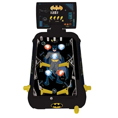 Image of LEXIBOOK JG610BAT Batman Electronic Pinball Machine, Fun Sounds and Light Effects, 5 Obstacles, Works with 3 LR14 Batteries, Black/Yellow