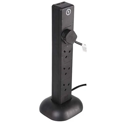 Image of Pro Elec PEL00133 8 Way Surge Protected Tower Extension Lead, 2 m, Black