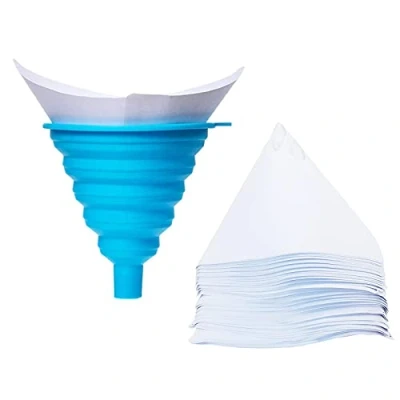 Image of ROIIKETU 101PCS Disposable Paint Filter Strainers Paper with 1Pcs Silicone Funnel Filter, Fine Nylon Mesh for Automotive,Spray Guns,Arts &amp; Crafts