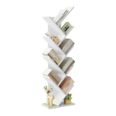 Image of EUGAD Bookcase Standing Shelf Unit Tree shape Storage Shelves with 10 Dividers Bookshelves File Racks Wooden 40x20x127cm, white