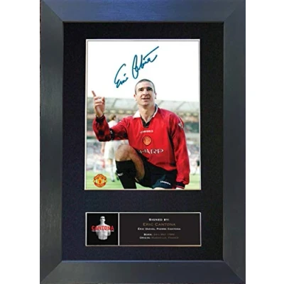 Image of ERIC CANTONA Man U Signed Autograph Mounted Photo Reproduction PRINT A4 Rare (297 x 210mm) #488 (Black Frame)