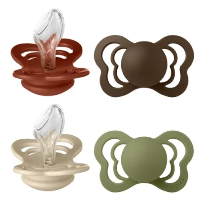 Image of BIBS Couture Soother 4 Pack, BPA Free Dummy Pacifier, Orthodontic Nipple. Silicone, Size 2 (6 18 Months), Rust Mix