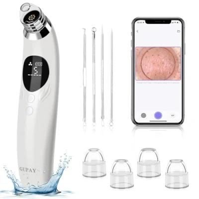 Image of GUPAY Blackhead Remover Vacuum, Pore Vacuum with 1080p HD Camera, Visible Facial Cleanser 4 Suction Heads, 5 Speeds, Black Head Tool Pimple Acne Whitehead Extractor Kit for Face