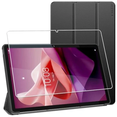 Image of ebestStar for Lenovo Tab P12 (2023) Case, Smart Cover Magnetic Flip Protection, Silicone, Black + Glass Screen Protector