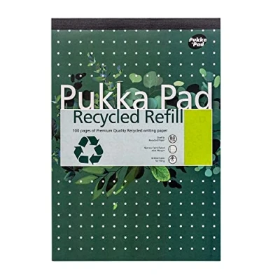 Image of Pukka Pad Recycled Refill Notepad with 100 Pages of 80GSM Paper Made from Materials, Drilled Hole Punch Margins, and Feint Ruled Lines