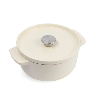 Image of KitchenAid Cast Iron Almond Cream Non Stick 22cm Casserole Dish with Lid