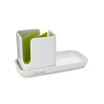 Image of Full Circle Ceramic Sink Caddy and Organizer, Green/White