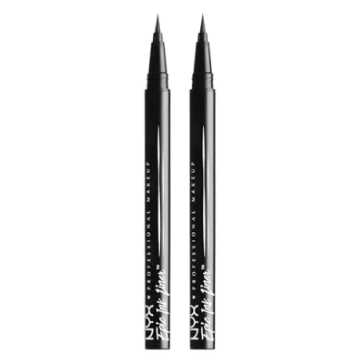 Image of NYX Professional Makeup Epic Ink Liner, Brush Tip Liquid Eye Liner Pen, Up To 24 Hours of Wear, 6 Intensely Pigmented Shades, Waterproof Vegan Formula, Shade: Black, Pack 2