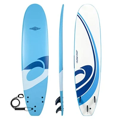 Image of Osprey Foam Surfboard Soft Foamie Complete with Leash and Fins, Blue Logo, 7.2 ft