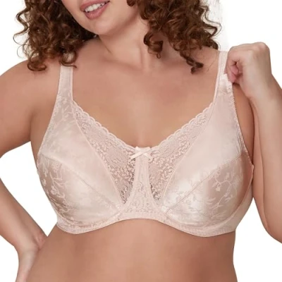Image of Playtex Women&#039;s Secrets Love My Curves Signature Floral Underwire Full Coverage Bra Us4422, Sandshell, 42D