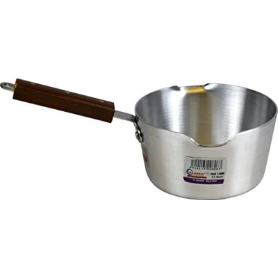 Image of Aluminium Cooking Saucepan Milk Pan with Heavy Gauge Wooden Handle 20cm 3L