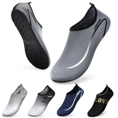 Image of Swim Water Shoes Aqua Socks Barefoot for Sea Beach Swimming Pool Ladies Women Mens Dark Grey Line 9/10 UK