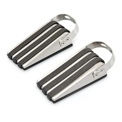 Image of Relaxdays Wedge Doorstop, Set of 2, Stainless Steel, Non Slip, with Rubber, HWD: 3.7 x 5 12.5 cm, Black/Silver, je ca. 12,5 3,7 cm