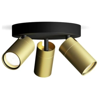 Image of Philips Idris 3 Head spot on Round Plate, GU10 lamp not Included, Brass, IP44, Water Resistant