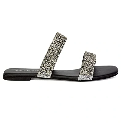 Image of Womens Flat Slip On Diamante Slider Sandals Ladies Holiday Party Shoes Size 3 8 Black