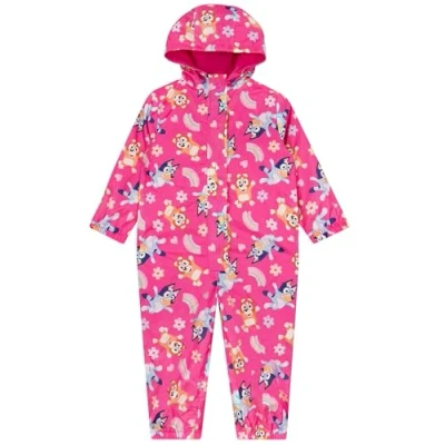Image of Bluey Girls Puddle Suit Bingo Rain All In One Raincoat Pink 2 3 Years
